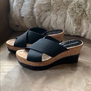 Donald J. Pliner Dani Black Cork Wedge Sandals 7